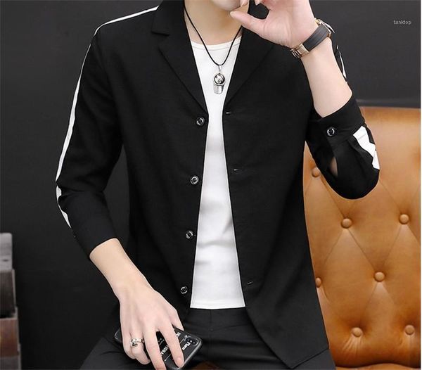 neck single breasted outerwear fashion contrast color mens suit striped print slim mens blazers long sleeve mens lapel, White;black 
neck single breasted outerwear fashion contrast color mens suit striped print slim mens blazers long sleeve mens lapel, White;black