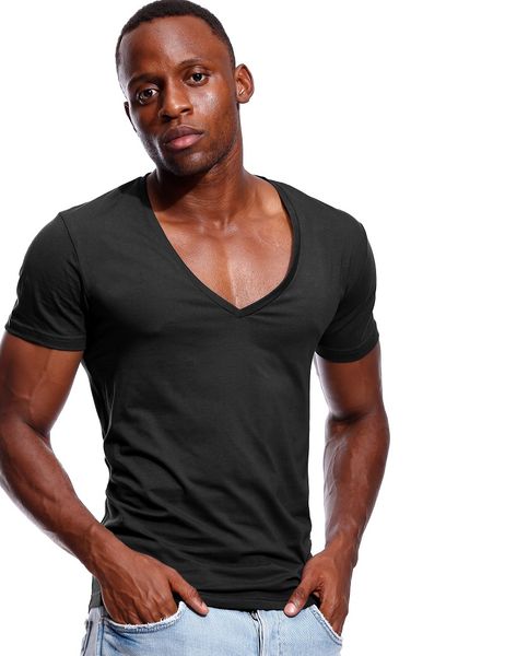 wide tee male deep v neck t shirt for men tshirt invisible undershirt model scoop hem slim fit short sleeve, White;black
wide tee male deep v neck t shirt for men tshirt invisible undershirt model scoop hem slim fit short sleeve, White;black