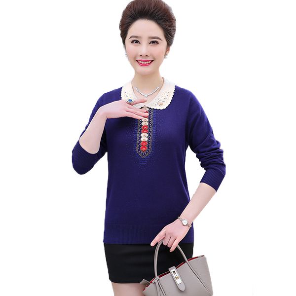 new winter ladies'mid-age woman's sweater lapels crochet first shirt plus size knitted or crocheted sweaters bvih, White;black
new winter ladies'mid-age woman's sweater lapels crochet first shirt plus size knitted or crocheted sweaters bvih, White;black