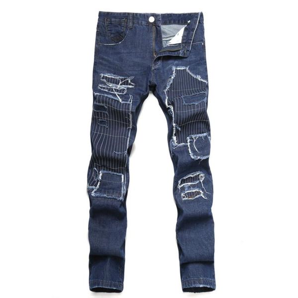 mens straight patchwork jeans summer fashion men denim pants casual slim fit skinny embroidery trousers designer jeans for men, Blue
mens straight patchwork jeans summer fashion men denim pants casual slim fit skinny embroidery trousers designer jeans for men, Blue