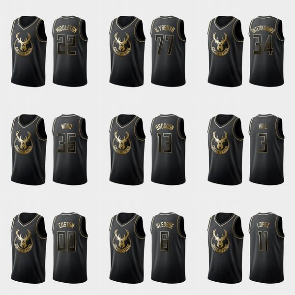 Milwaukee Bucks Men Eric Bledsoe Khris Middleton Giannis Antetokounmpo Brook Lopez NBA Black Custom Golden Edition Jersey
Milwaukee Bucks Men Eric Bledsoe Khris Middleton Giannis Antetokounmpo Brook Lopez NBA Black Custom Golden Edition Jersey