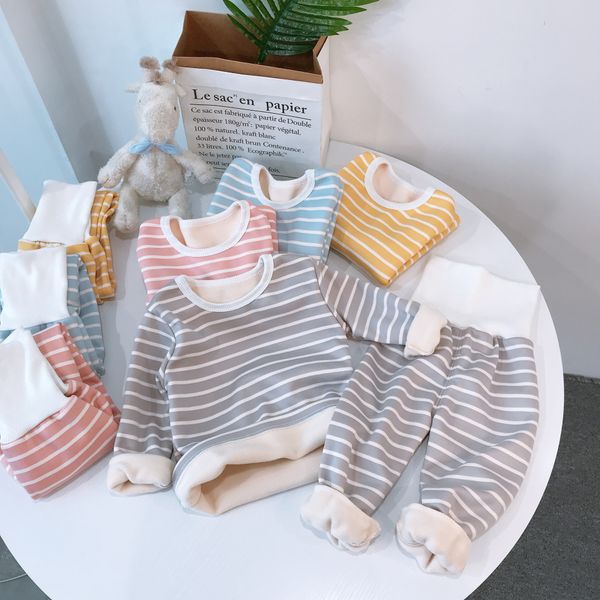 children's high waist striped suit baby navel protection plus velvet two-piece set kids autumn and winter home wear clothing ddt 001, White
children's high waist striped suit baby navel protection plus velvet two-piece set kids autumn and winter home wear clothing ddt 001, White
