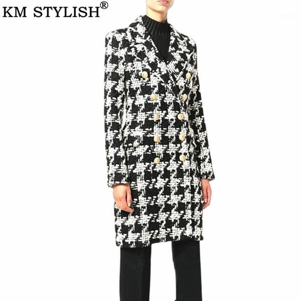 2020 fall winter new women's jacket metal buckle double breasted houndstooth tweed woolen slim long jacket1, Black
2020 fall winter new women's jacket metal buckle double breasted houndstooth tweed woolen slim long jacket1, Black