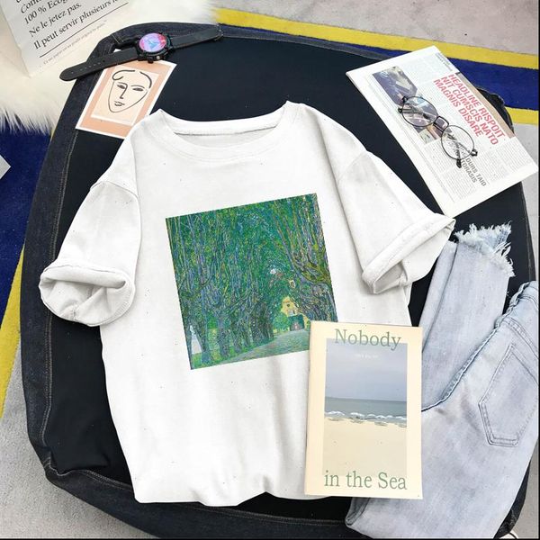 art retro gustav klimt oil painting harajuku new women korean sweet lady aesthetics pattern flowers plants print casual t shirt, White
art retro gustav klimt oil painting harajuku new women korean sweet lady aesthetics pattern flowers plants print casual t shirt, White