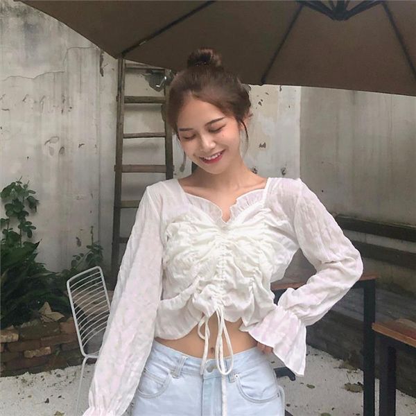 2021 autumn new arrival french solid color white long sleeve lace up short shirt women slim fit v neck shirt ing
2021 autumn new arrival french solid color white long sleeve lace up short shirt women slim fit v neck shirt ing