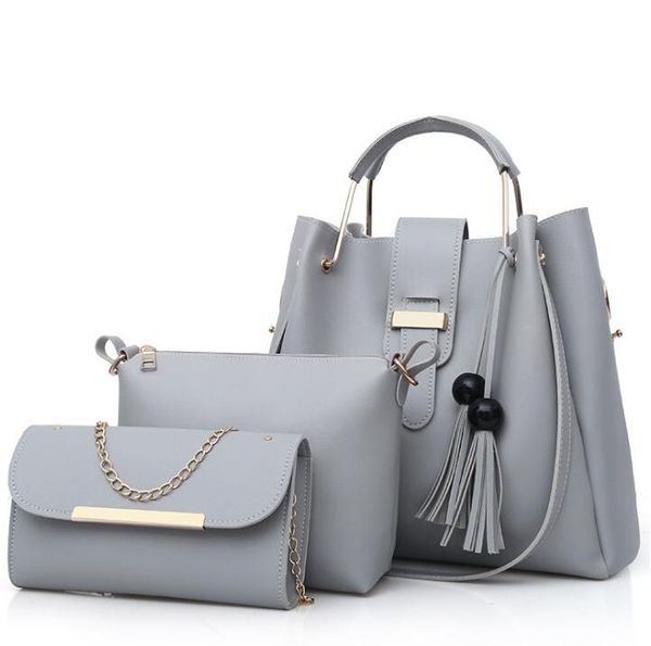 women's bag solid color fashion bead tassel three piece one shoulder with european and american style grey
women's bag solid color fashion bead tassel three piece one shoulder with european and american style grey