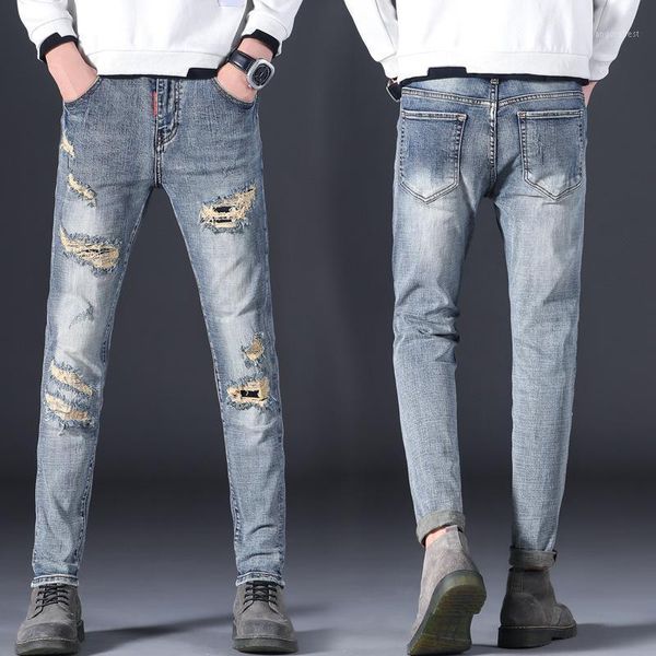 logo cultivate morality of new fund of 2020 autumn light high-end men's han edition small straight hole jeans trousers1, Blue
logo cultivate morality of new fund of 2020 autumn light high-end men's han edition small straight hole jeans trousers1, Blue