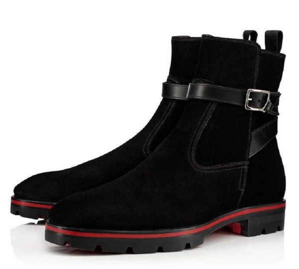 red bottom ankle boots elegant men spikes toe luxury designer footwear slip on booties outdoor party wedding loafers, Black
red bottom ankle boots elegant men spikes toe luxury designer footwear slip on booties outdoor party wedding loafers, Black