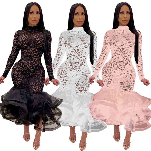 ladies long sleeve half high neck fashion hollow lace large nightclub dress solid color dress, Black;gray
ladies long sleeve half high neck fashion hollow lace large nightclub dress solid color dress, Black;gray
