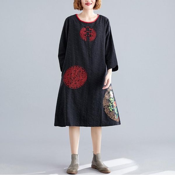 plus velvet thick ethnic style loose large size embroidered cotton and linen jacquard dress, Black;pink
plus velvet thick ethnic style loose large size embroidered cotton and linen jacquard dress, Black;pink