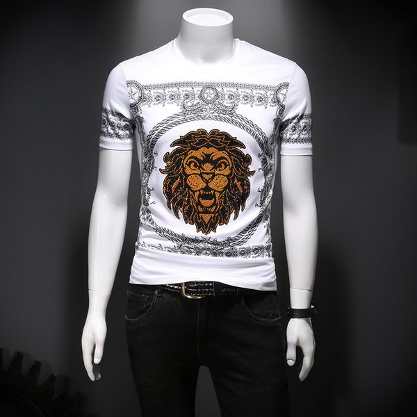 2020 summer new short-sleeved t-shirt youth casual round neck simple embroidery lion diamond printing bottoming shirt, White;black
2020 summer new short-sleeved t-shirt youth casual round neck simple embroidery lion diamond printing bottoming shirt, White;black