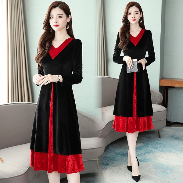 women velvet with v-cleavage dress of spring plus size fat woman wear loose dressed as fine casual party q0ah, Black;gray
women velvet with v-cleavage dress of spring plus size fat woman wear loose dressed as fine casual party q0ah, Black;gray