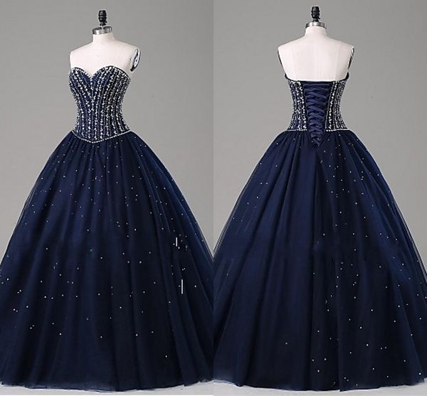 2021 navy blue quinceanera dresses prom tulle silver crystals beading strapless lace-up a-line graduation formal dress long sweet 16 girls, Blue;red
2021 navy blue quinceanera dresses prom tulle silver crystals beading strapless lace-up a-line graduation formal dress long sweet 16 girls, Blue;red