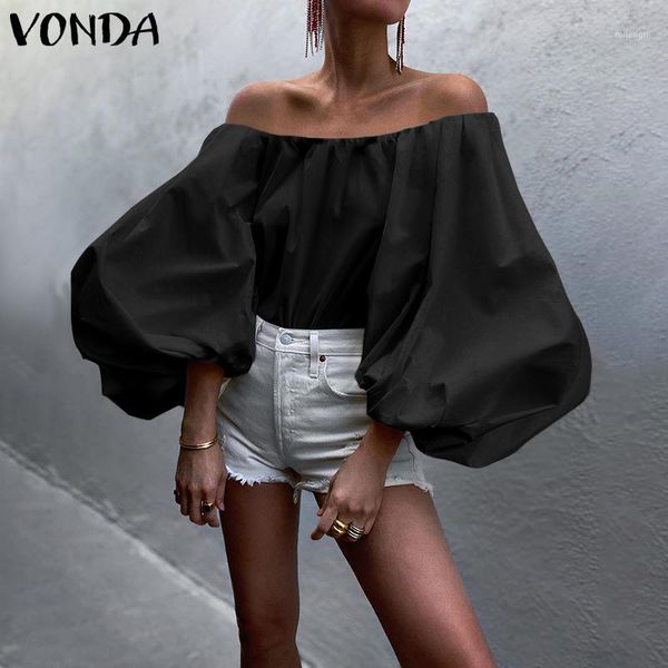 vonda women' off shoulder tunic vintage puff sleeves blouse casual baggy office blusas femininas plus size1, White
vonda women' off shoulder tunic vintage puff sleeves blouse casual baggy office blusas femininas plus size1, White