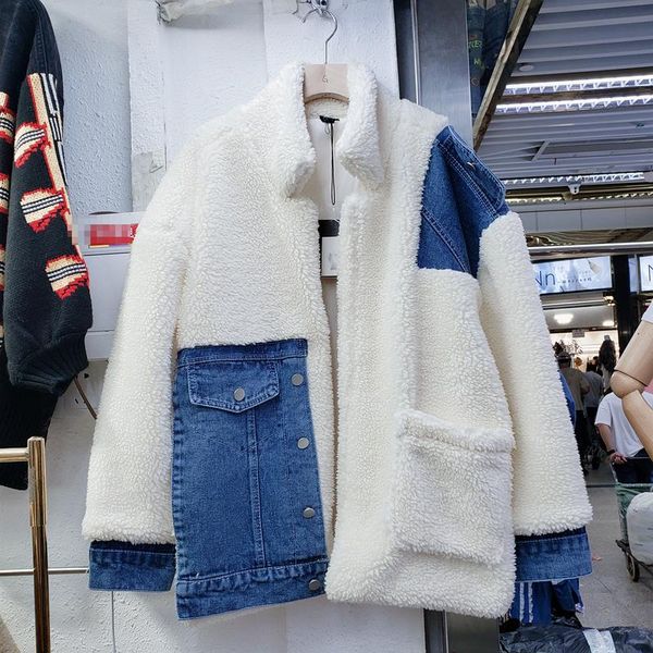 women's down & parkas 2021 winter denim stitching overcoat loose all-matching short warm cotton coat lamb wool coats female thick fleec, Black
women's down & parkas 2021 winter denim stitching overcoat loose all-matching short warm cotton coat lamb wool coats female thick fleec, Black