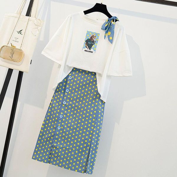 2020 new summer 2 two piece set women letter print bow short sleeve t shirts + causel polk dot long skirts plus size suit s1241, White
2020 new summer 2 two piece set women letter print bow short sleeve t shirts + causel polk dot long skirts plus size suit s1241, White
