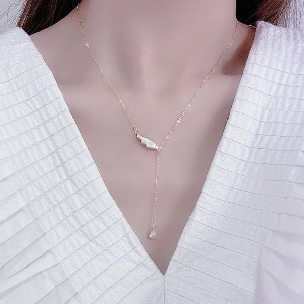luxury natural shell angel wing necklace for women 14k copper plated real gold noble dazzling zircon clavicle kolye bijoux gift, Silver
luxury natural shell angel wing necklace for women 14k copper plated real gold noble dazzling zircon clavicle kolye bijoux gift, Silver
