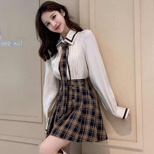 spring 2020 newstyle women's suit korean long sleeve shirt two piece set fashion foreign skirt plaid skirtshirt plaid skirt style p2kef, Gray
spring 2020 newstyle women's suit korean long sleeve shirt two piece set fashion foreign skirt plaid skirtshirt plaid skirt style p2kef, Gray