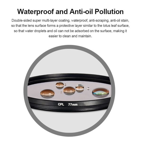 cpl 77mm waterproof oil-proof lens protector circular polarization camara filter multi-layer coating
cpl 77mm waterproof oil-proof lens protector circular polarization camara filter multi-layer coating