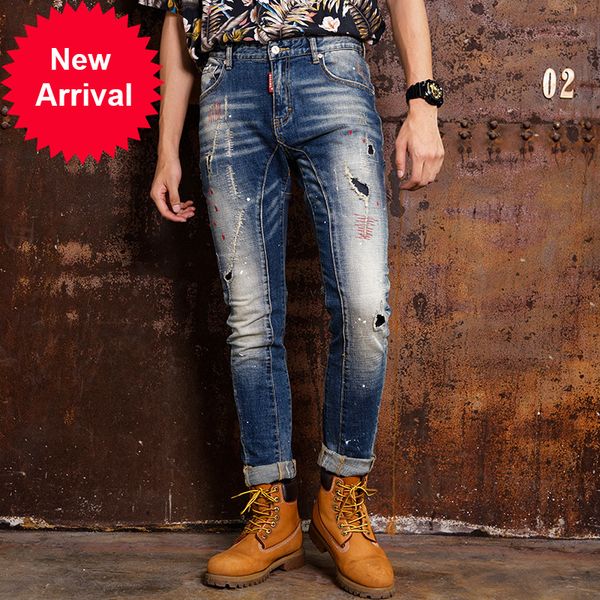2021 new street style male fashion thin elastic fit ripped men's woven paint designer hip jeans qu7x, Blue
2021 new street style male fashion thin elastic fit ripped men's woven paint designer hip jeans qu7x, Blue