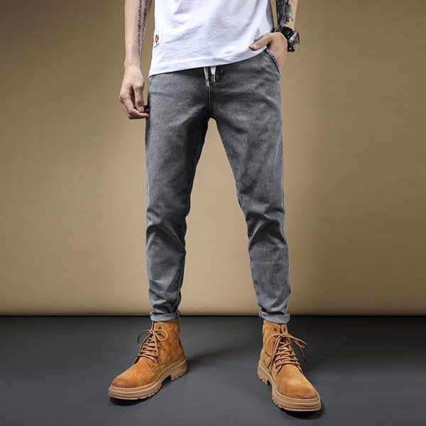 summer men jeans side stripe slim fit ankle-length pants streetwear gray drawstring denim trousers, Blue
summer men jeans side stripe slim fit ankle-length pants streetwear gray drawstring denim trousers, Blue