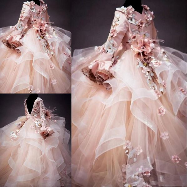 long sleeves flower girl dresses floral applique v-neck lace-up fluffy ball gown for girl' birthday pretty communion dress kids formal, White;blue
long sleeves flower girl dresses floral applique v-neck lace-up fluffy ball gown for girl' birthday pretty communion dress kids formal, White;blue