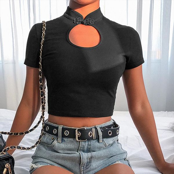 dark system vintage fashion women solid turtleneck short sleeve button hollow out crop tee shirt women camisetas mujer, White
dark system vintage fashion women solid turtleneck short sleeve button hollow out crop tee shirt women camisetas mujer, White