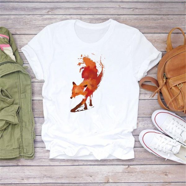 women cartoon casual short sleeve watercolor fox lady t-shirts t shirt ladies womens summer graphic femaleee t-shirt, White
women cartoon casual short sleeve watercolor fox lady t-shirts t shirt ladies womens summer graphic femaleee t-shirt, White