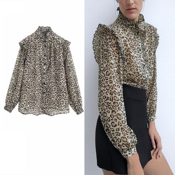 za 2020 semi-sheer animal print vintage shirt women ruffle leopard blouse high collar long sleeve female harajuku top, White
za 2020 semi-sheer animal print vintage shirt women ruffle leopard blouse high collar long sleeve female harajuku top, White