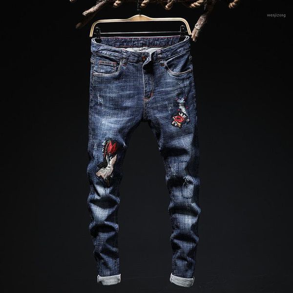 new men's vintage embroidered straight stretch moto jeans slim fit denim pants distressed trousers1, Blue
new men's vintage embroidered straight stretch moto jeans slim fit denim pants distressed trousers1, Blue