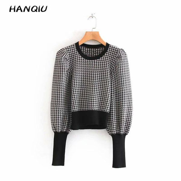 vintage puff sleeve black white pull plaid sweater women pullovers casual o neck houndstooth knitted sweater kawaii winter, White;black
vintage puff sleeve black white pull plaid sweater women pullovers casual o neck houndstooth knitted sweater kawaii winter, White;black