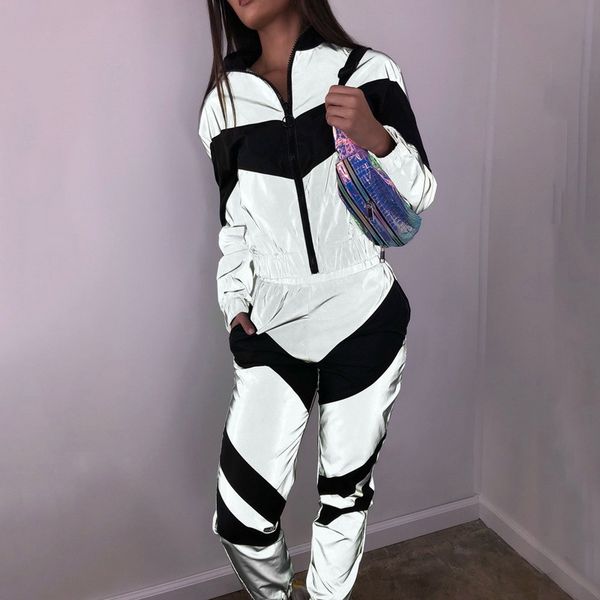 litthing women tracksuits 2 piece set reflective zipper crop pants fashion female female loose jacket coat trouser plus xl t200702, White
litthing women tracksuits 2 piece set reflective zipper crop pants fashion female female loose jacket coat trouser plus xl t200702, White