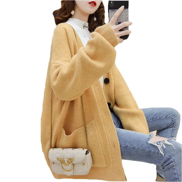 2019 spring autumn new medium long women's sweater coat loose korean wild single breasted female knit sweater cardigan lq708, White;black
2019 spring autumn new medium long women's sweater coat loose korean wild single breasted female knit sweater cardigan lq708, White;black