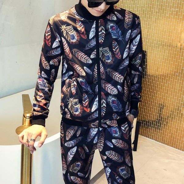men's tracksuits feather printed jacket+pants 2pcs set trainingspak mannen tracksuit men 2021 autumn korean style casual slim fit sport, Gray
men's tracksuits feather printed jacket+pants 2pcs set trainingspak mannen tracksuit men 2021 autumn korean style casual slim fit sport, Gray