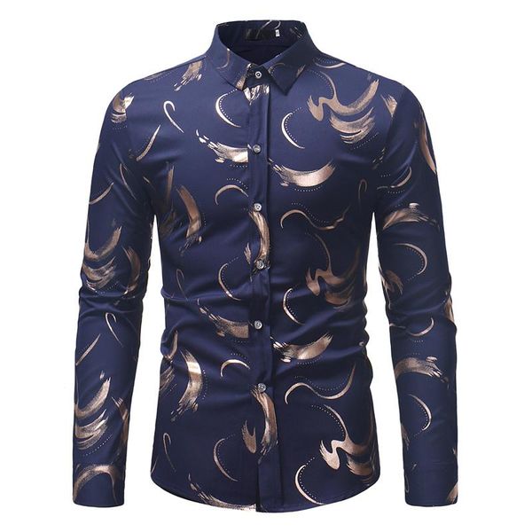 men's casual shirts gold foil print shirt men 2021 long sleeve mens buttoned male wedding party wear chemise homme, White;black
men's casual shirts gold foil print shirt men 2021 long sleeve mens buttoned male wedding party wear chemise homme, White;black