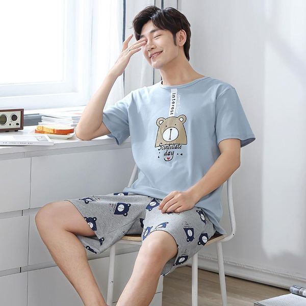 summer men's pajamas cotton short sleeve fresh homewear thin suit1, Black;brown 
summer men's pajamas cotton short sleeve fresh homewear thin suit1, Black;brown