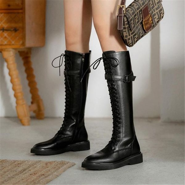 pxelena retro rome natural genuine leather women riding knee high boots low heel lace up buckle knight army boots shoes, Black
pxelena retro rome natural genuine leather women riding knee high boots low heel lace up buckle knight army boots shoes, Black