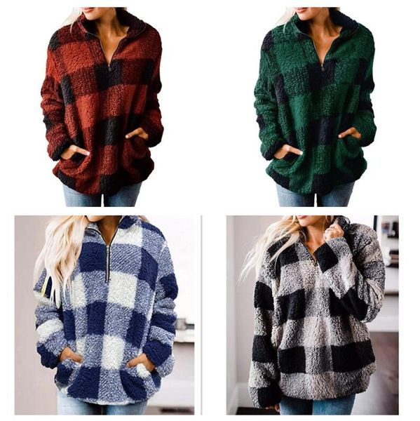 women autumn winter full sleeves blouse loose thickened plaid zipper high-neck pullover with plush hoodie jacket female coat e122904, Black;brown
women autumn winter full sleeves blouse loose thickened plaid zipper high-neck pullover with plush hoodie jacket female coat e122904, Black;brown