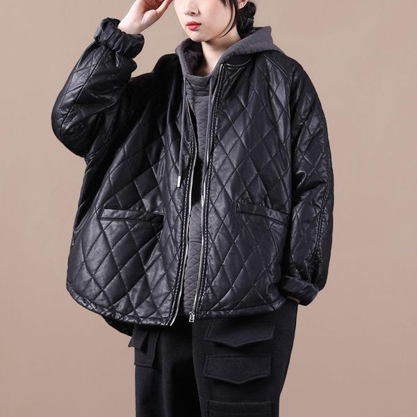 simple leisure winter clothes for women new loose large size hem slit zipper thickened rhombic leather coat short jacket y694, Black
simple leisure winter clothes for women new loose large size hem slit zipper thickened rhombic leather coat short jacket y694, Black