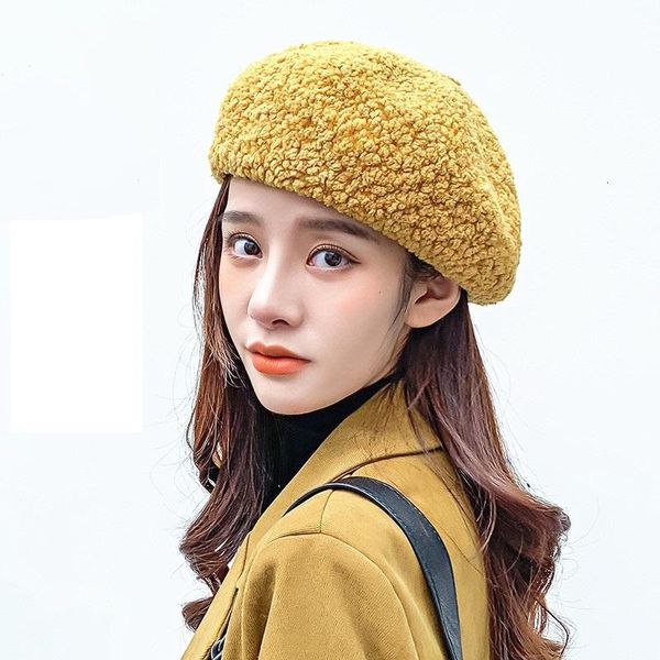 women beret caps thick warm french artist woolen hat for winter, Blue;gray
