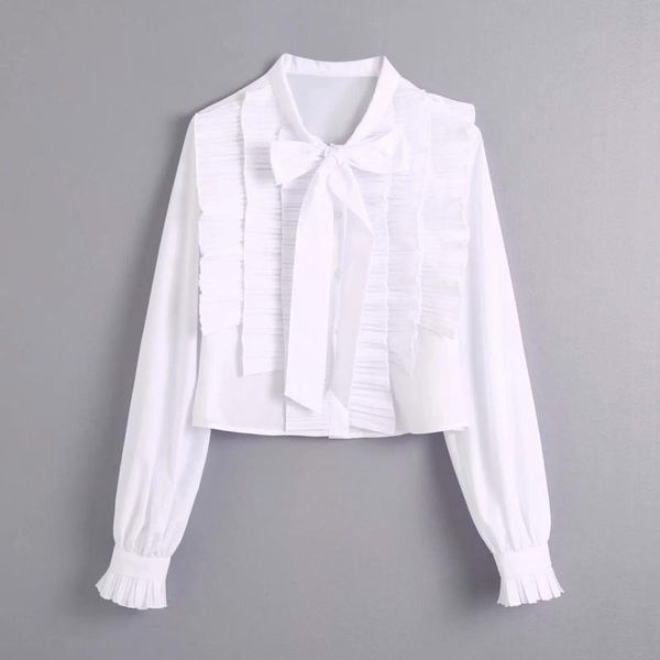 women bow tie cascading ruffle short shirt femme long sleeve white blouse casual lady loose blusas s8100
women bow tie cascading ruffle short shirt femme long sleeve white blouse casual lady loose blusas s8100