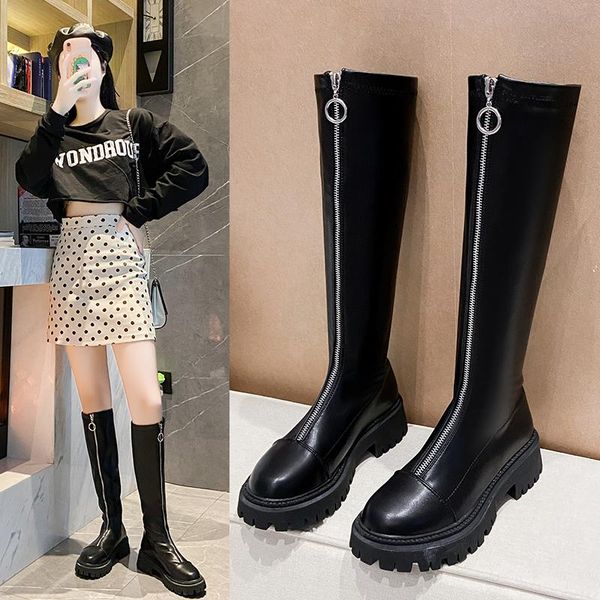 med heel boots shoes round toe luxury designer zipper winter footwear thigh high heels high booties ladies shoes, Black
med heel boots shoes round toe luxury designer zipper winter footwear thigh high heels high booties ladies shoes, Black