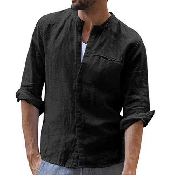 men's casual shirts 2021 men long sleeve stand collar cotton linen shirt male style breathable soft plus size, White;black
men's casual shirts 2021 men long sleeve stand collar cotton linen shirt male style breathable soft plus size, White;black