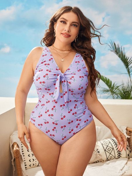 plus cherry print knot front one piece swimsuit v26e#, Black
plus cherry print knot front one piece swimsuit v26e#, Black