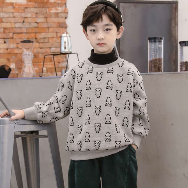 plush boys' panda double jacquard collar thickened sweater v6dq, Black 
plush boys' panda double jacquard collar thickened sweater v6dq, Black