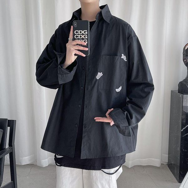 men's casual shirts 2021 spring and autumn youth loose simple embroidered long sleeve shirt fashion single breasted top, White;black
men's casual shirts 2021 spring and autumn youth loose simple embroidered long sleeve shirt fashion single breasted top, White;black