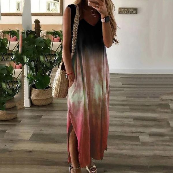 #h30 fashion tie-dye print long dress women casual loose sleeveless maxi dress v-neck pocket gradient color print robe femme, Gray
#h30 fashion tie-dye print long dress women casual loose sleeveless maxi dress v-neck pocket gradient color print robe femme, Gray
