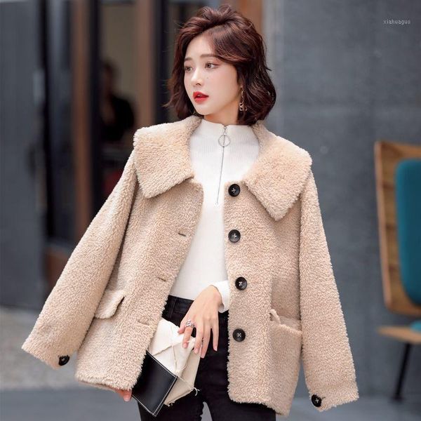 women 2020 winter new granular sheep shearing coat female short loose single breasted outwears ladies real wool fur jackets m3521, Black
women 2020 winter new granular sheep shearing coat female short loose single breasted outwears ladies real wool fur jackets m3521, Black