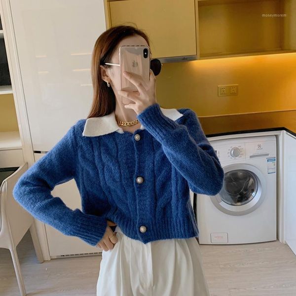 women's knits & tees 2021 short blue sweater women's loose long sleeve cardigan sweaters coat contrast color patchwork knitted out, White
women's knits & tees 2021 short blue sweater women's loose long sleeve cardigan sweaters coat contrast color patchwork knitted out, White