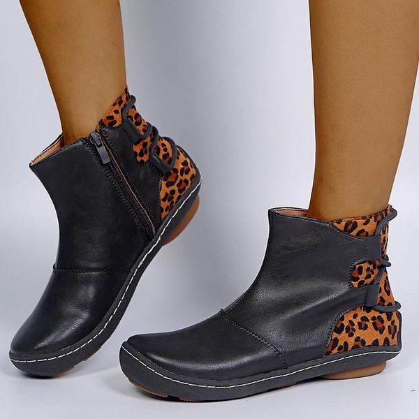 women retro pu leather ankle boots 2020 woman vintage leopard low heels women's zip ladies shoes female short boots plus size 43, Black
women retro pu leather ankle boots 2020 woman vintage leopard low heels women's zip ladies shoes female short boots plus size 43, Black